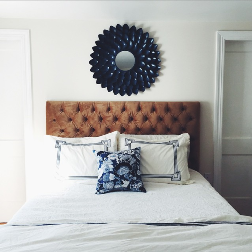 white and blue master bedroom Kaitlin Madden Home Blogger