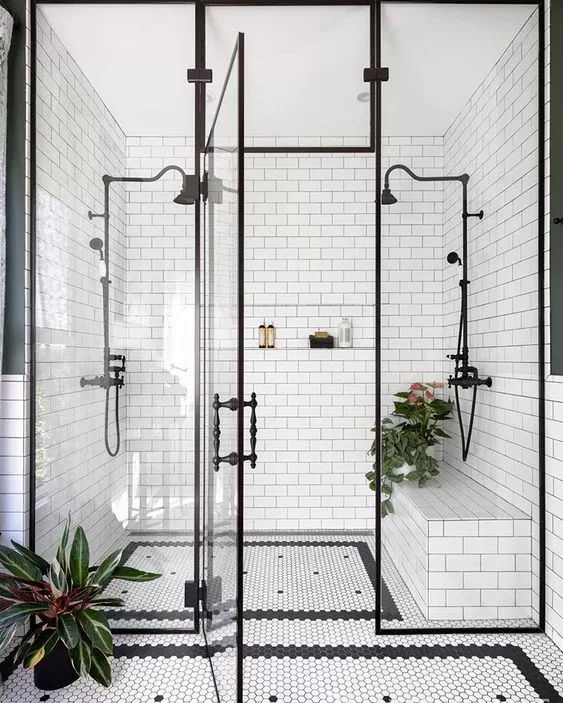 bathroom remodel ideas that aren't super expensive- black shower door