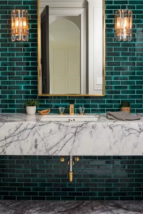 green bathroom tile- bathroom renovation ideas