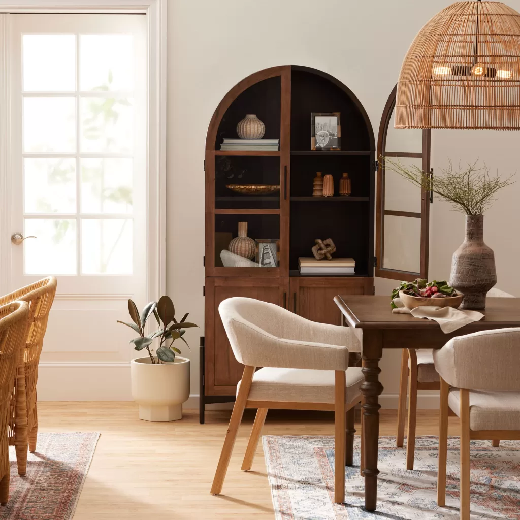 brown arched cabinet