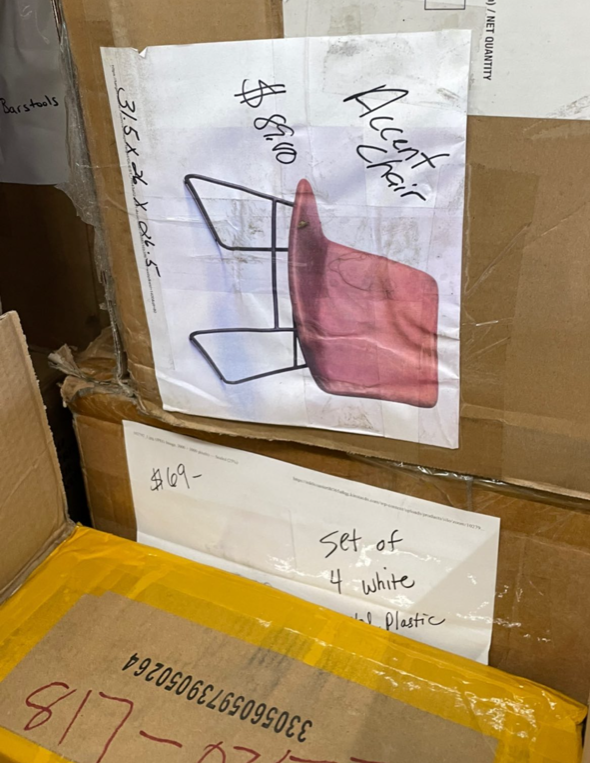 a chair in a box at a target salvage store