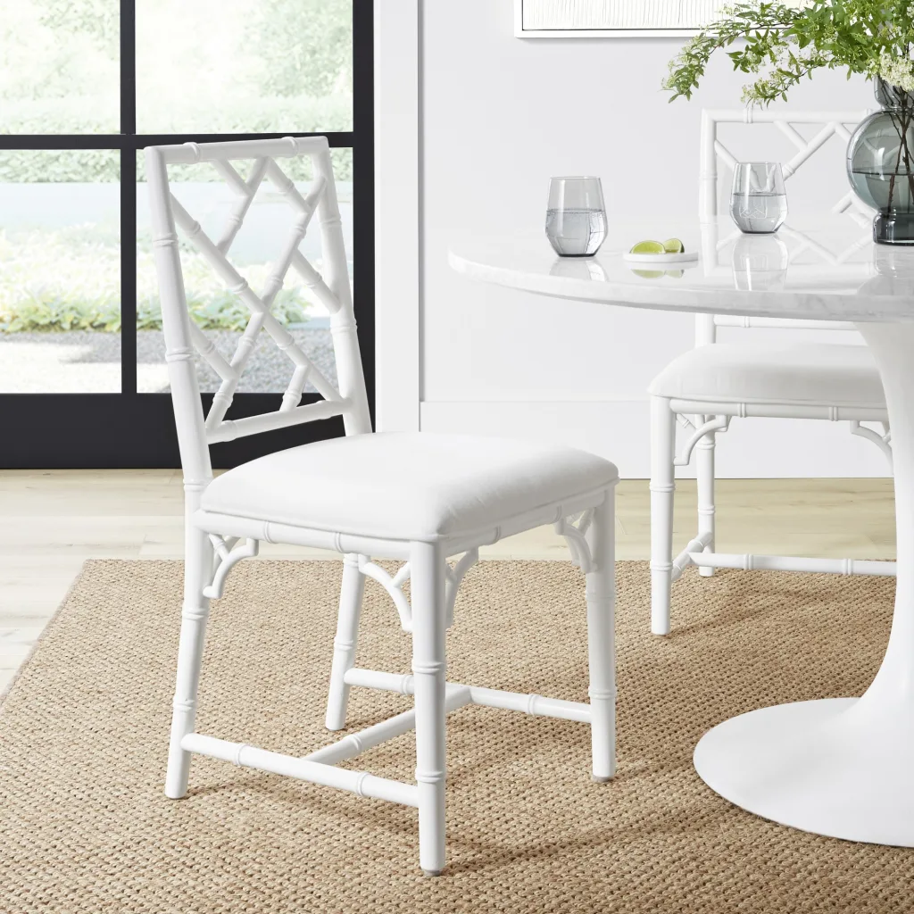white bamboo dining chairs